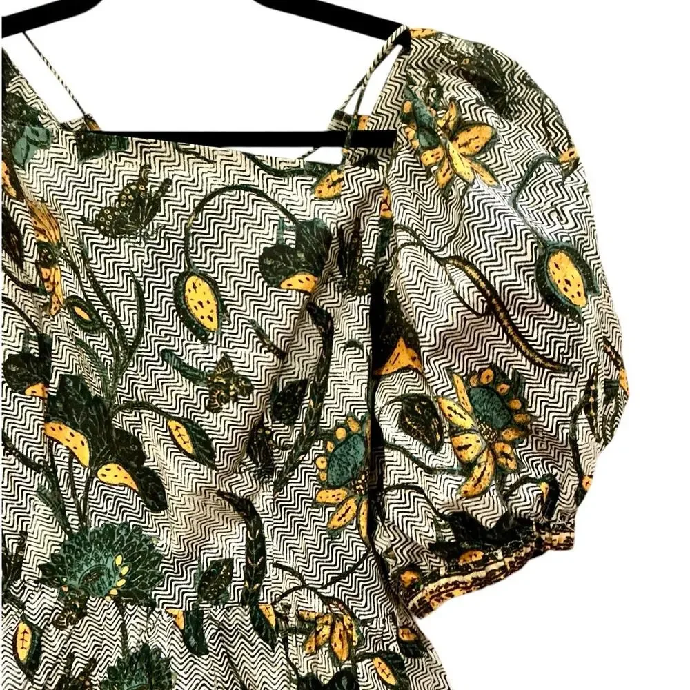 Ulla Johnson Carlotta‎ Blouse Puff Sleeve Cotton Portofino Print Size 14